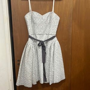 BCBGMazAzria Starpless Dress, white with black lacing and grey belt